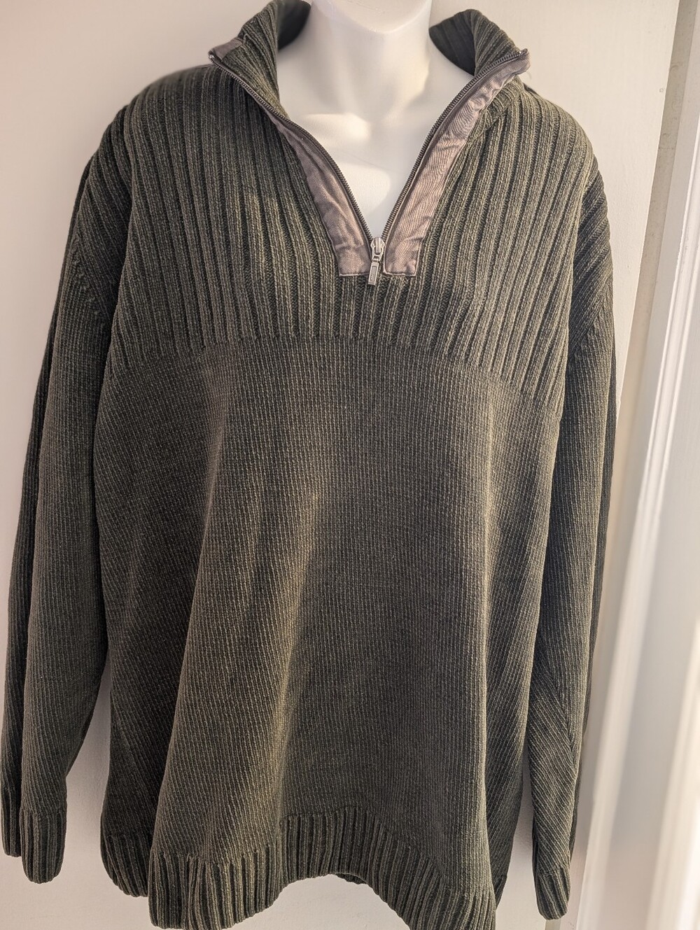 Men's Denver Hayes Olive Green Half-Zip Sweater. Chenille. 2xl